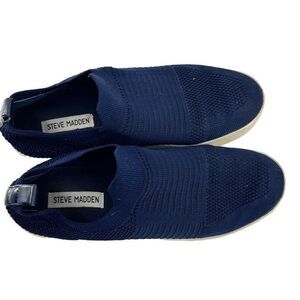 Steve Madden BEALE Navy Knit Fabric Slip On Low‎ Top Shoes Womens Comfort 9.5